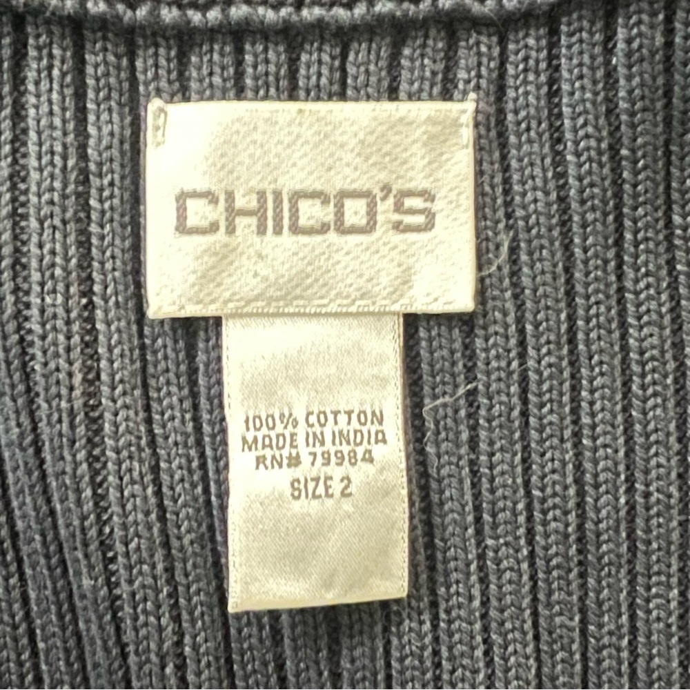 Chico's Navy Blue Full Zip Cotton Ribbed Cable Knit Sweater Womens Size‎ Large 2 - Picture 6 of 9